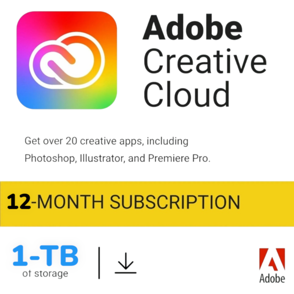 Adobe Creative Cloud 1 Year. With 1TB Cloud | Official Subscription |